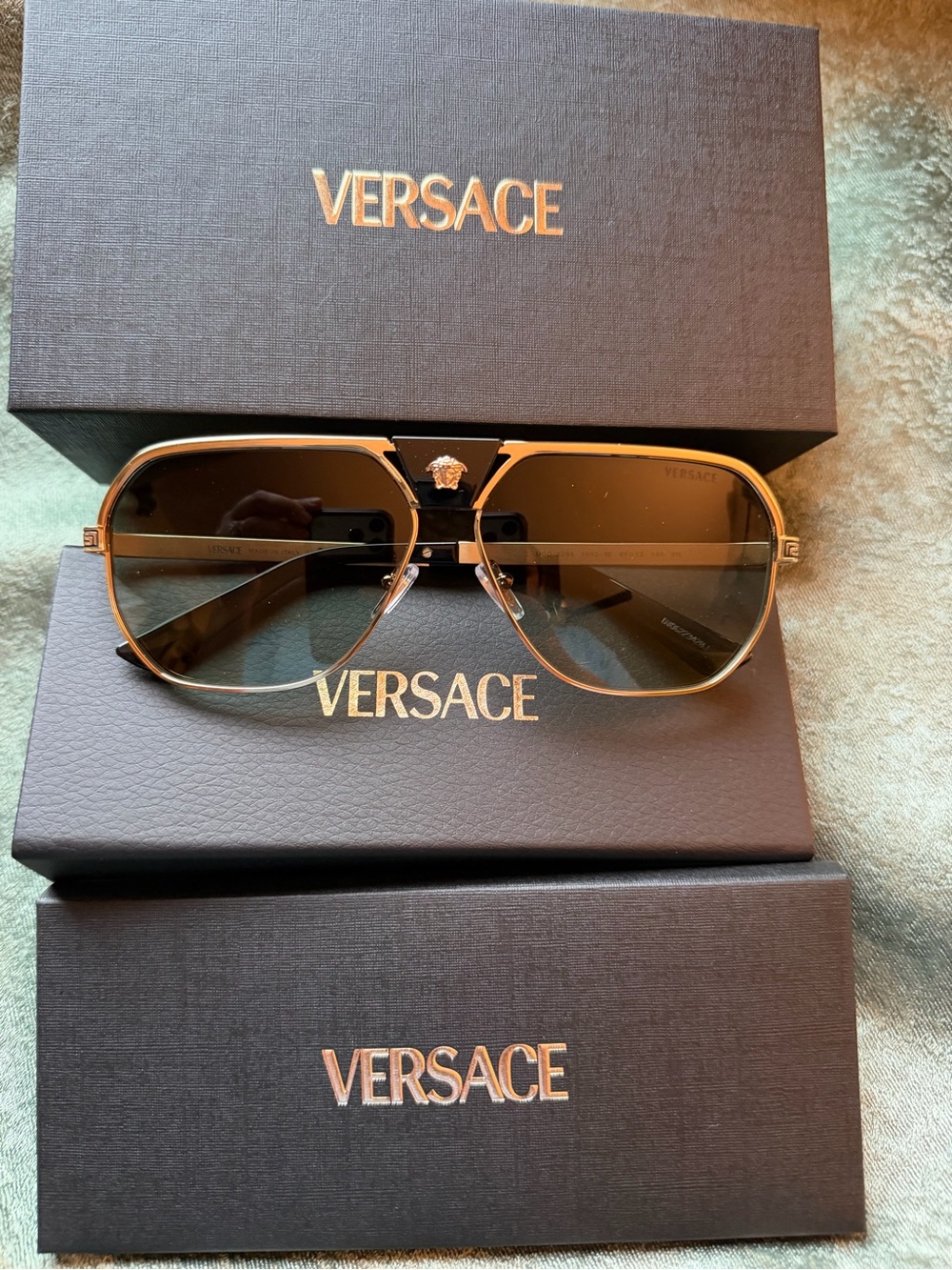 Versace Gold Metal Aviator Sunglasses